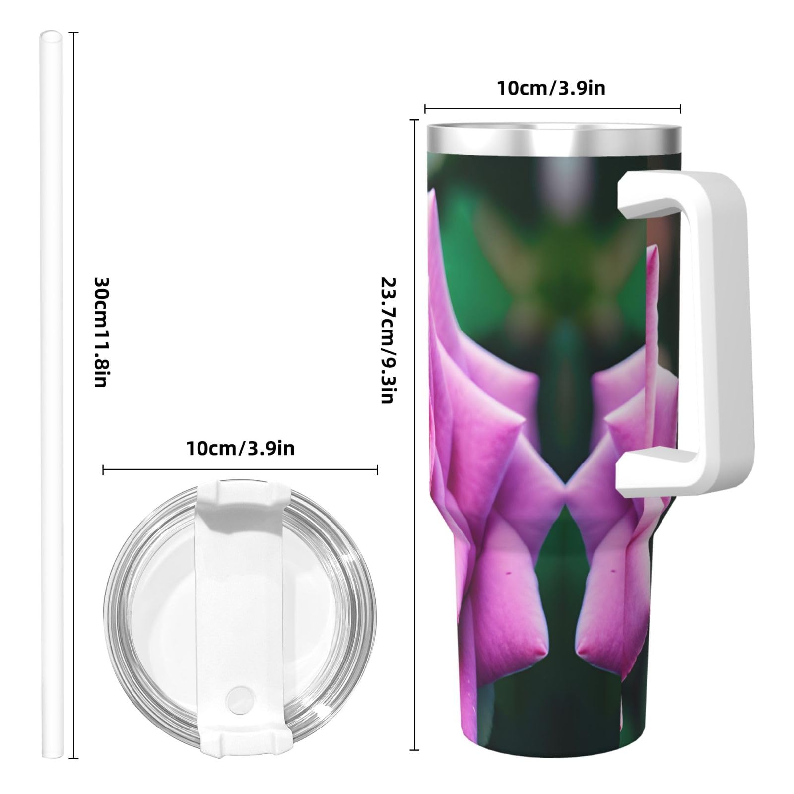 Trinkflasche mit Henkel und Strohhalm-Deckel, doppelwandig, Edelstahl, 1,2 l, Violett