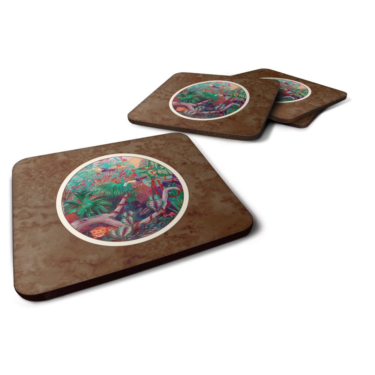 Caroline's Treasures Bird-Toucan Foam Coaster Set of 4 7144FC, Fabric, Multicolor