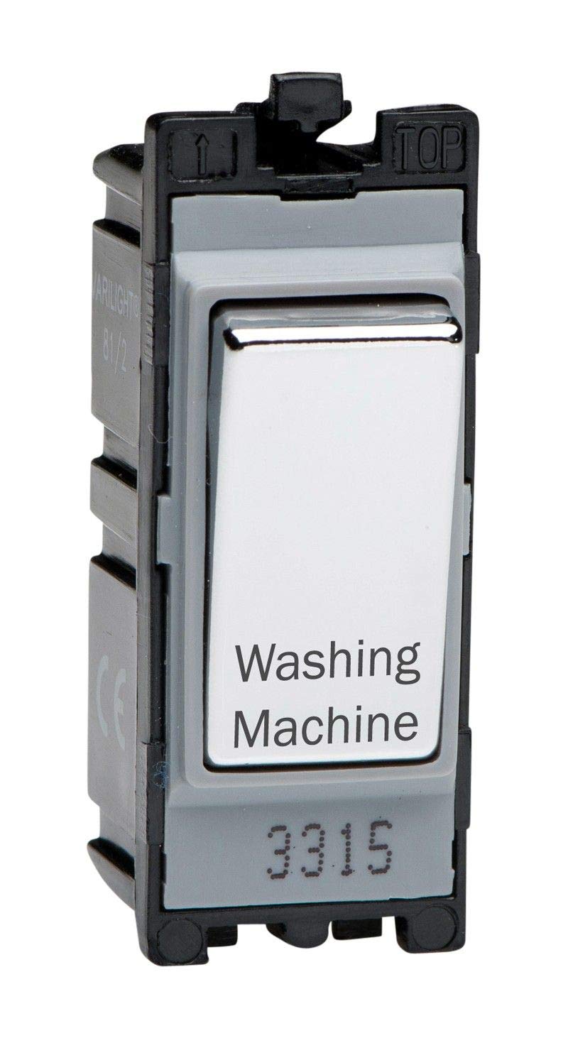 Varilight Engraved 20A 1-Way Double Pole Switch 'Washing Machine' PowerGrid Chrome - G201DC.WM