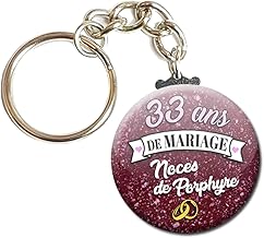 33 ans de mariage Noce de Porphyre Porte Clés Chaînette 3,8 centimètres Idée Cadeau Accessoire Fête Remerciement Anniversaire Union Cérémonie Couple