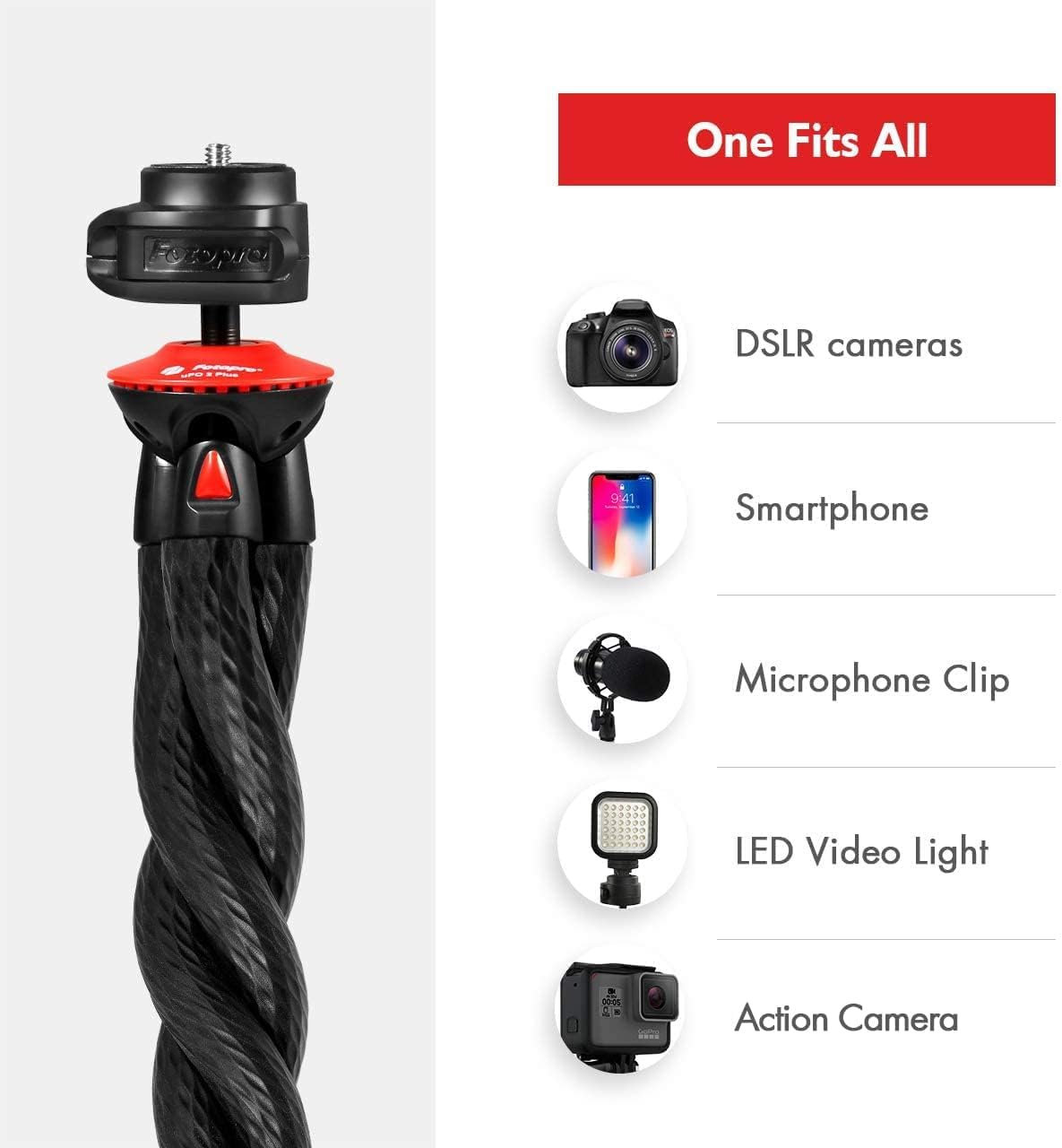 Fotopro UFO2 Phone Tripod, Cell Phone Tripod for Phone, Flexible Tripod for Camera DSLR, Smartphone Tripod Portable Compact Selfie Stick 7