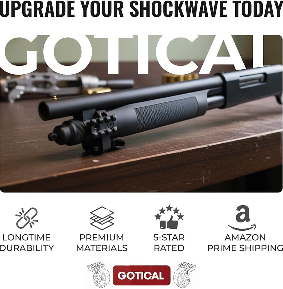 Gotical Shotgun Light Laser Mount with 3 Slot Picatinny Rail, Compatible for Mossberg 590 Shockwave 12 Ga, Side Sling Slot Provides Left, Right, 6 O'clock Positions of Sling Durable