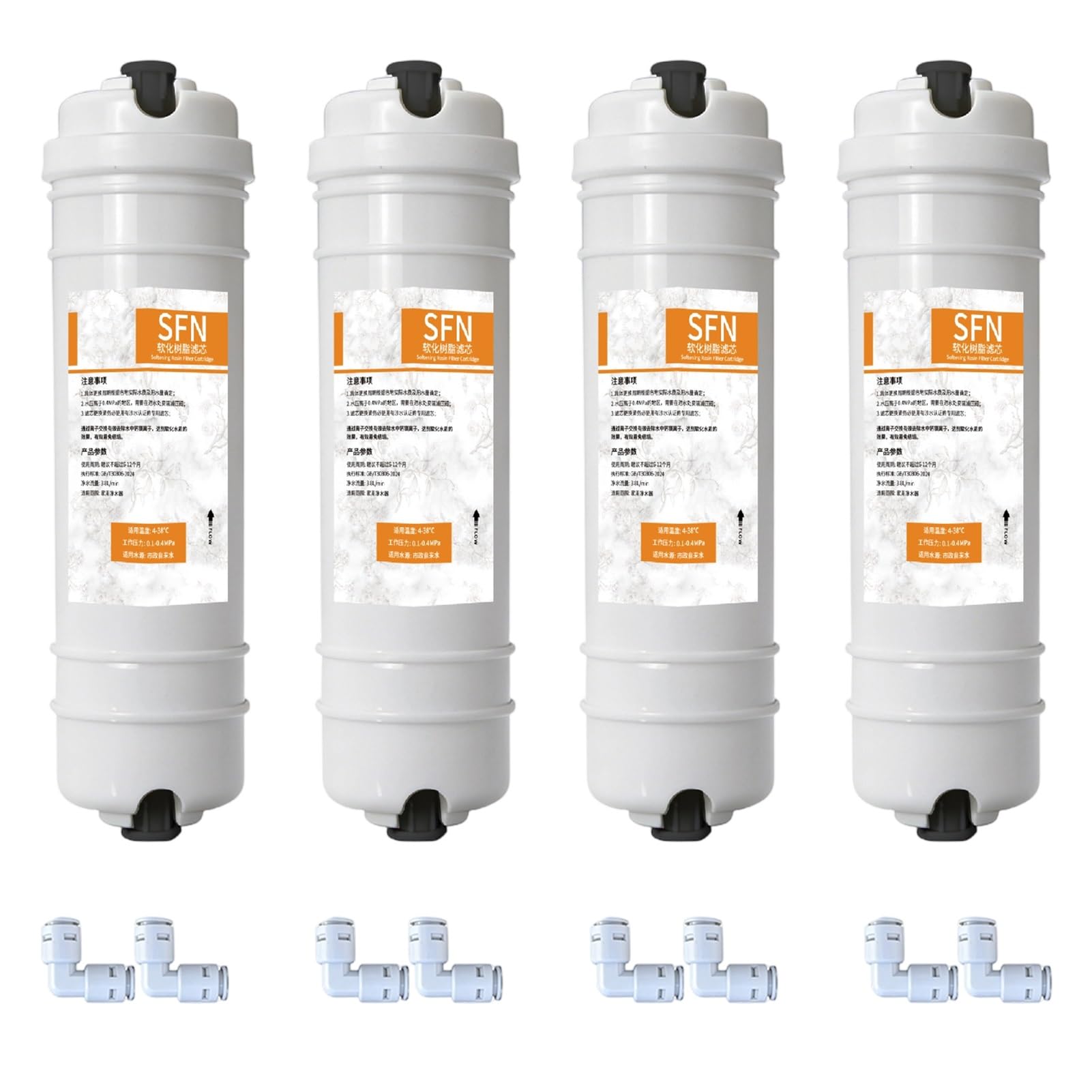 Paquete De 4 Cartuchos Ablandadores Agua Resina 10" Con Kit De Conexión Rápida De 1/4" Y Adaptador, Que Evitan La Acumulación Partículas En Tuberías Y Electrodomésticos