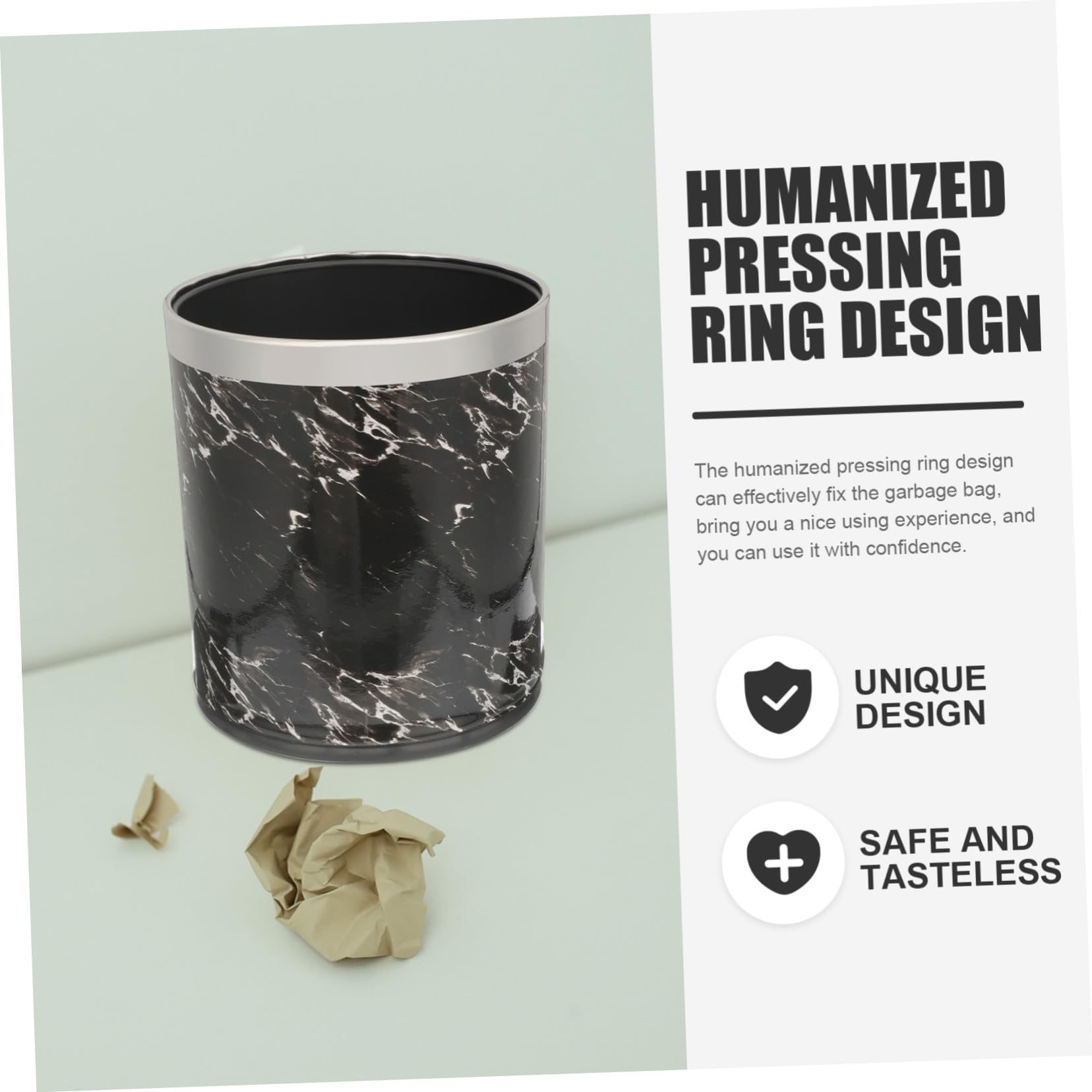 Plastik mülleimer mit Großem Öffnungsdesign Leicht zu Reinigen Stabiler Kunststoff Stilvoller Schwarzer Marmor look für Büro Wohnzimmer Schlafzimmer und Küche