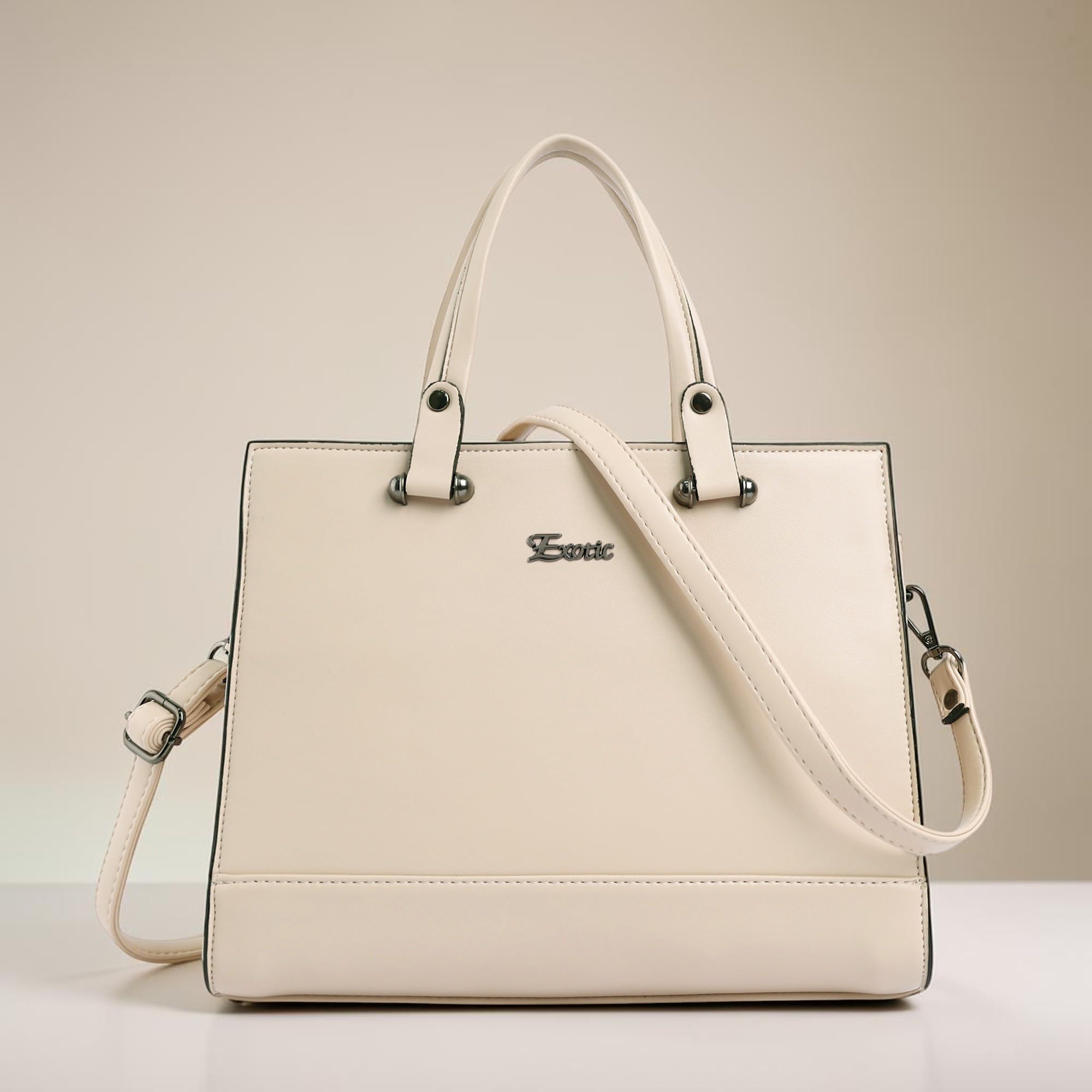 EXOTIC Feminina - Bolso de mano sólido con asa superior (negro), Blanco roto, L