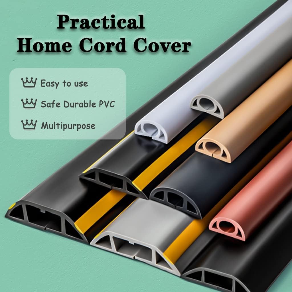Floor Cord Cover Floor Cord Protector Tan Insulated PVC Soft Floor Cable Protector, Portable Self-Adhesive Cord Management, 3cm Wide Floor Cord Hider for Steps, Wire Organizer