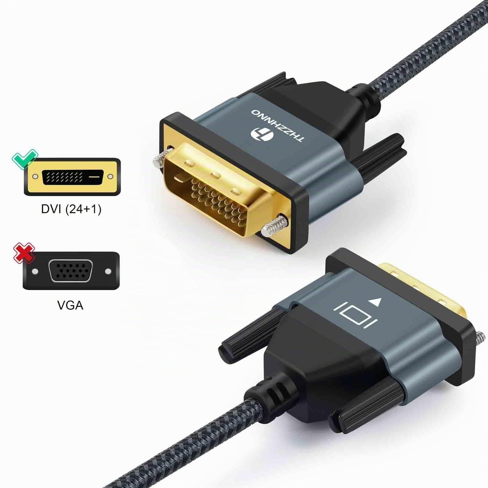 DVI a DVI Cable 1M, Chapado en oro y Trenzado Macho DVI D 24 +1 a DVI Cable de Alta Resolución 2560x1600 1080P para Juegos, DVD, Ordenador Portátil, PC, Display