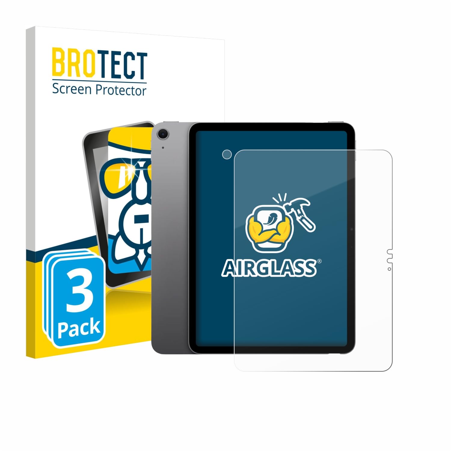 BROTECT 3 Stück Schutzglas für Apple iPad Air 11" M3 2025 | (Display+Kamera) Transparenter Displayschutz Made in Germany, Schutzfolie Panzer Folie Glas 9H Einfache Montage Clear