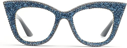 mincl Lentes de lectura con diseño de ojo de gato con diamantes de imitación brillantes, marco de diamante negro, lentes antirluz azul