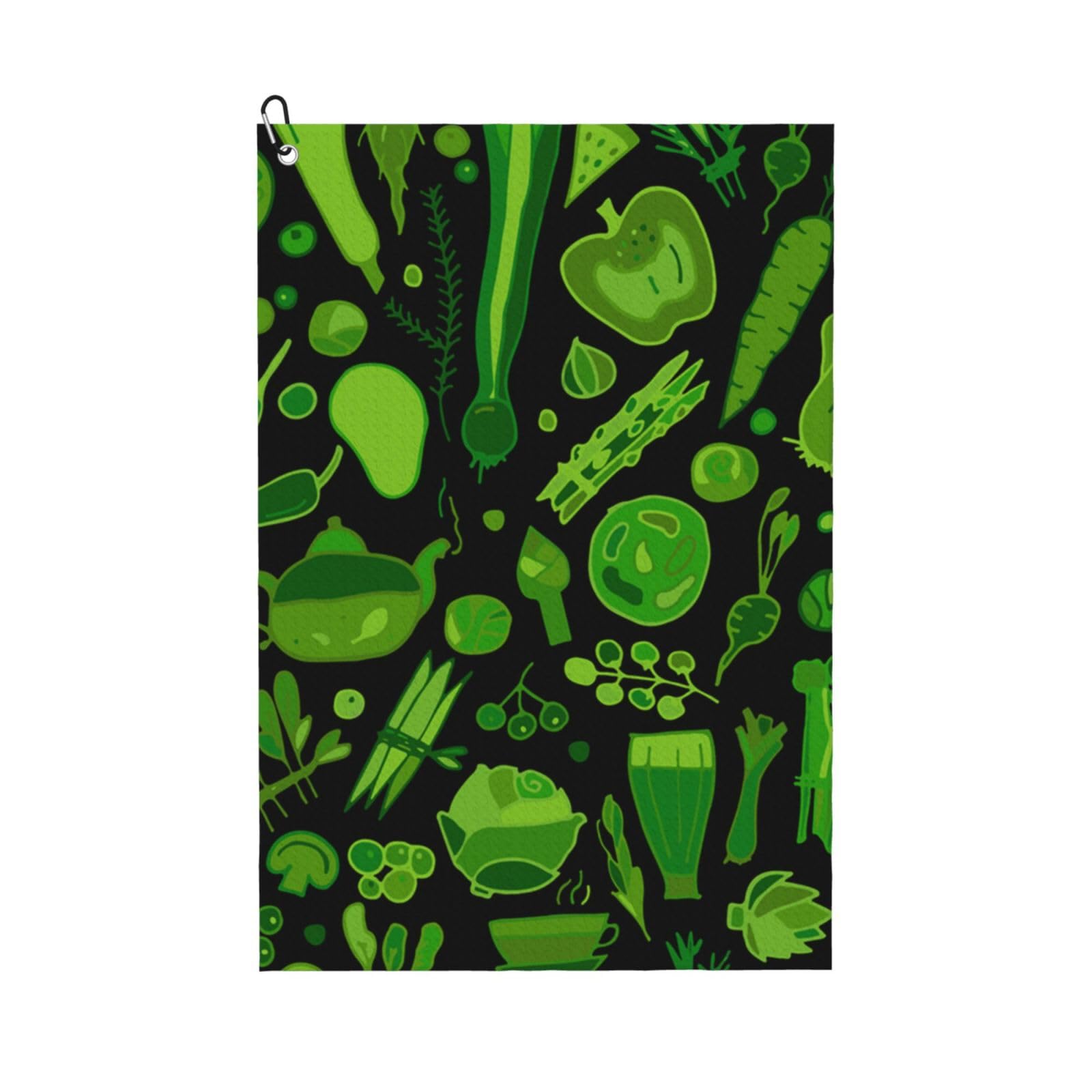 Hnnkloy Green Vegetables Pattern, 16x24 in Portable Waffle Golf Towels with Carabiner Clip for Golf Bag