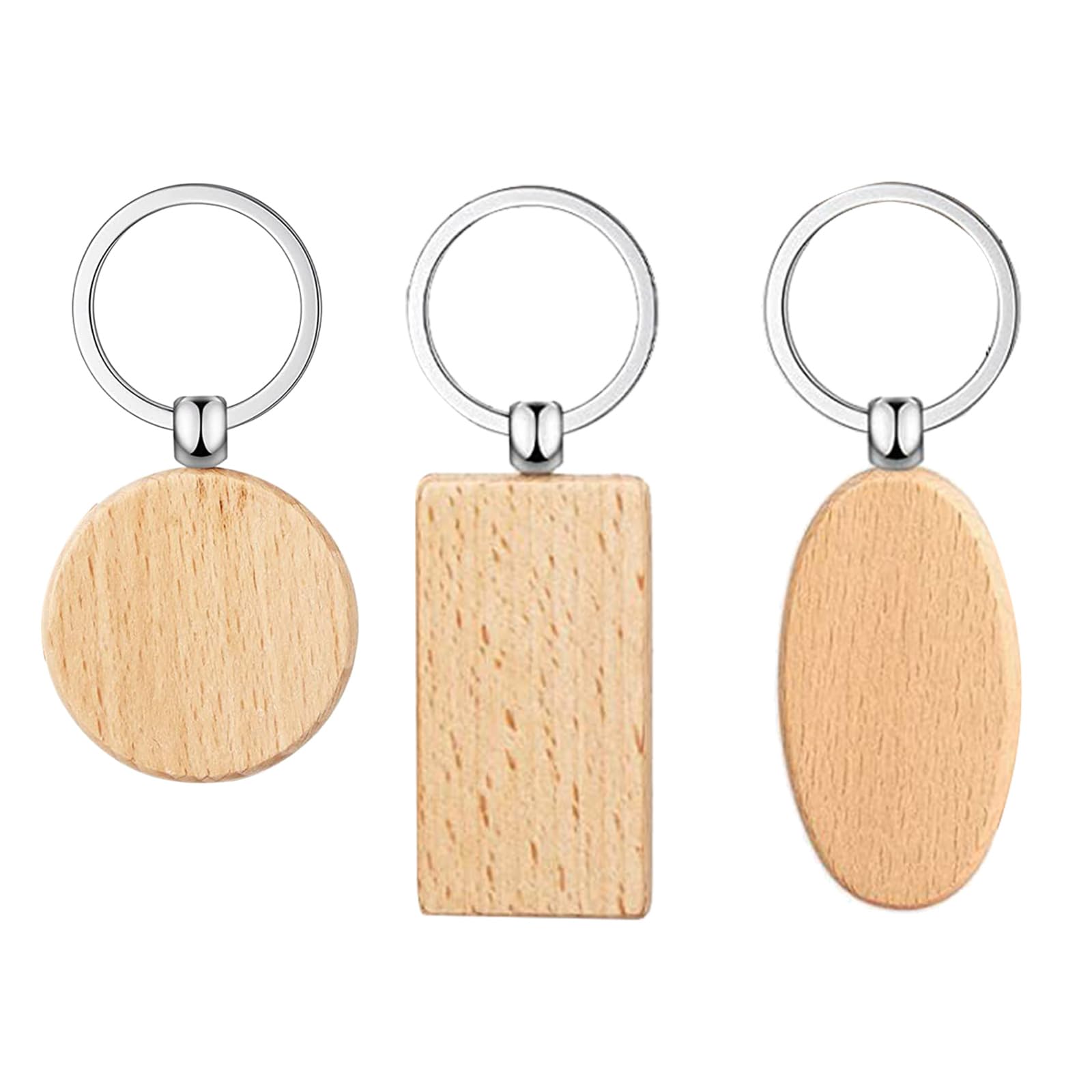 Chenpaif Schlüsselanhänger aus Buchenholz, 50 Stück, rechteckig, rund, oval, Holzgravur, DIY-Schlüsselanhänger-Set, 3#, 5.5cm, Holz