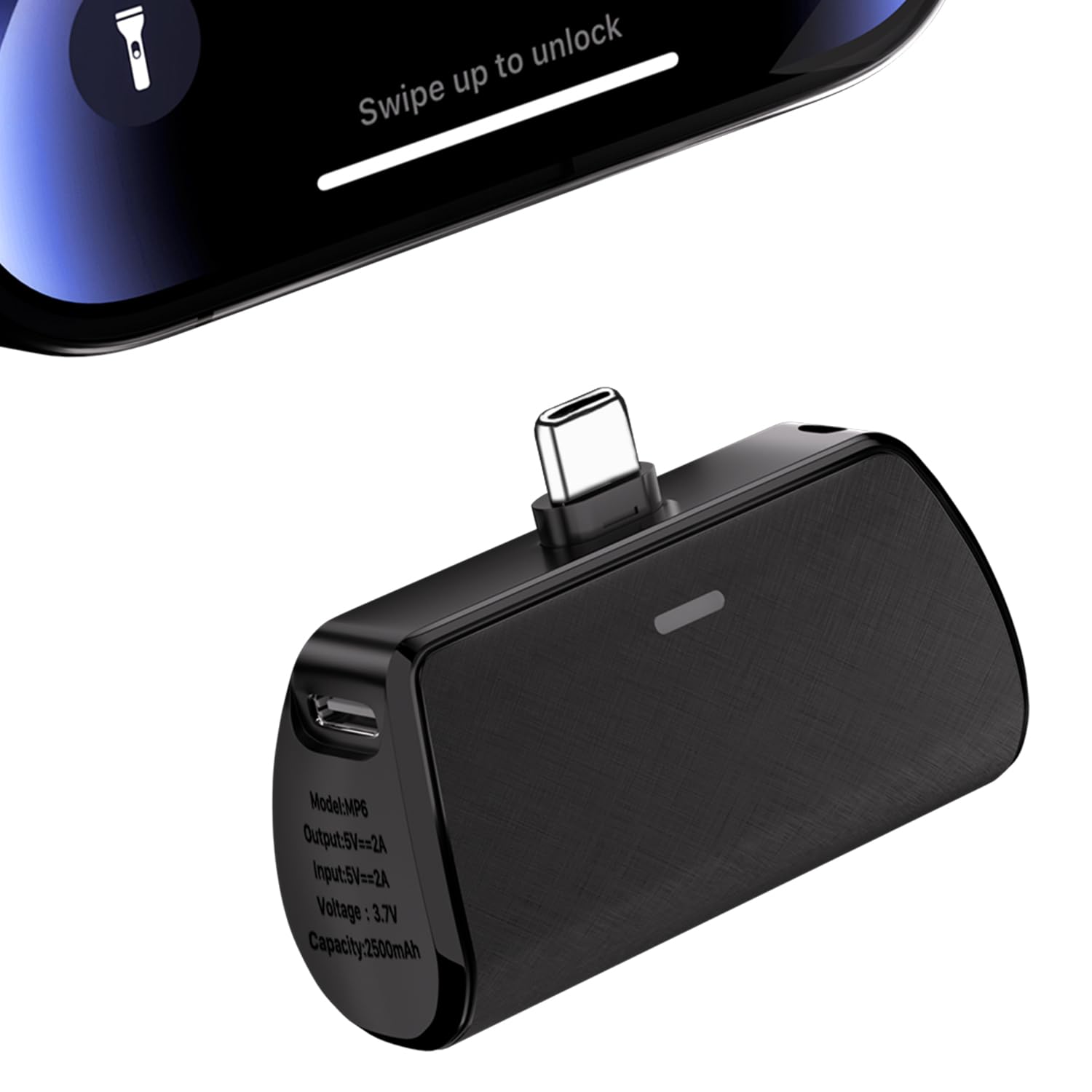 Quzmo Keychain Portable Charger USB-C, 2500mAh Ultra Compact Type C Power Bank External Plug in Battery Pack Mini Power Emergency Pod Small Portable Charger for Samsung Galaxy S24 S23 Android (Black)