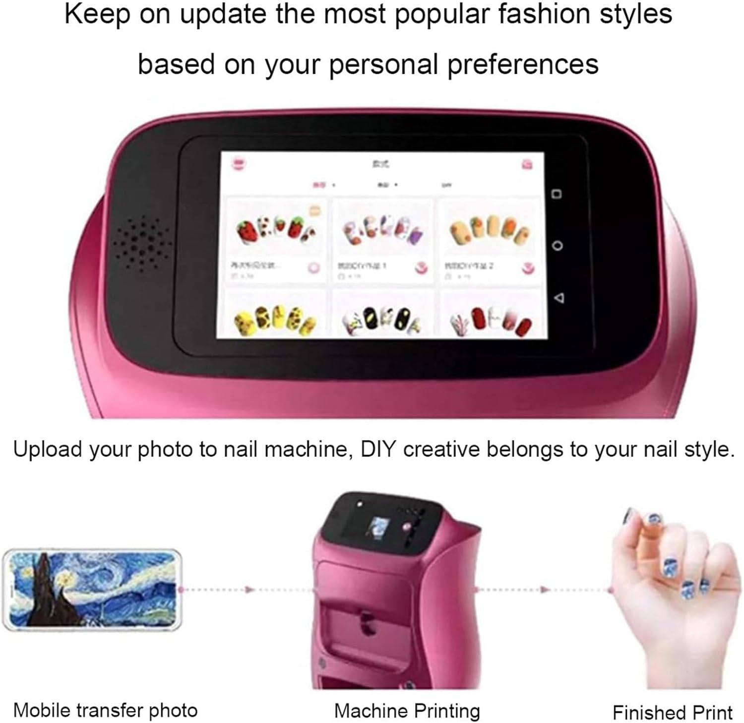 3D Nail Art Printer, 5-inch IPS Touch Screen Automatic Painting Machine, Printing & Drying in One, 10 Seconds, DIY for Home Salon Lovers