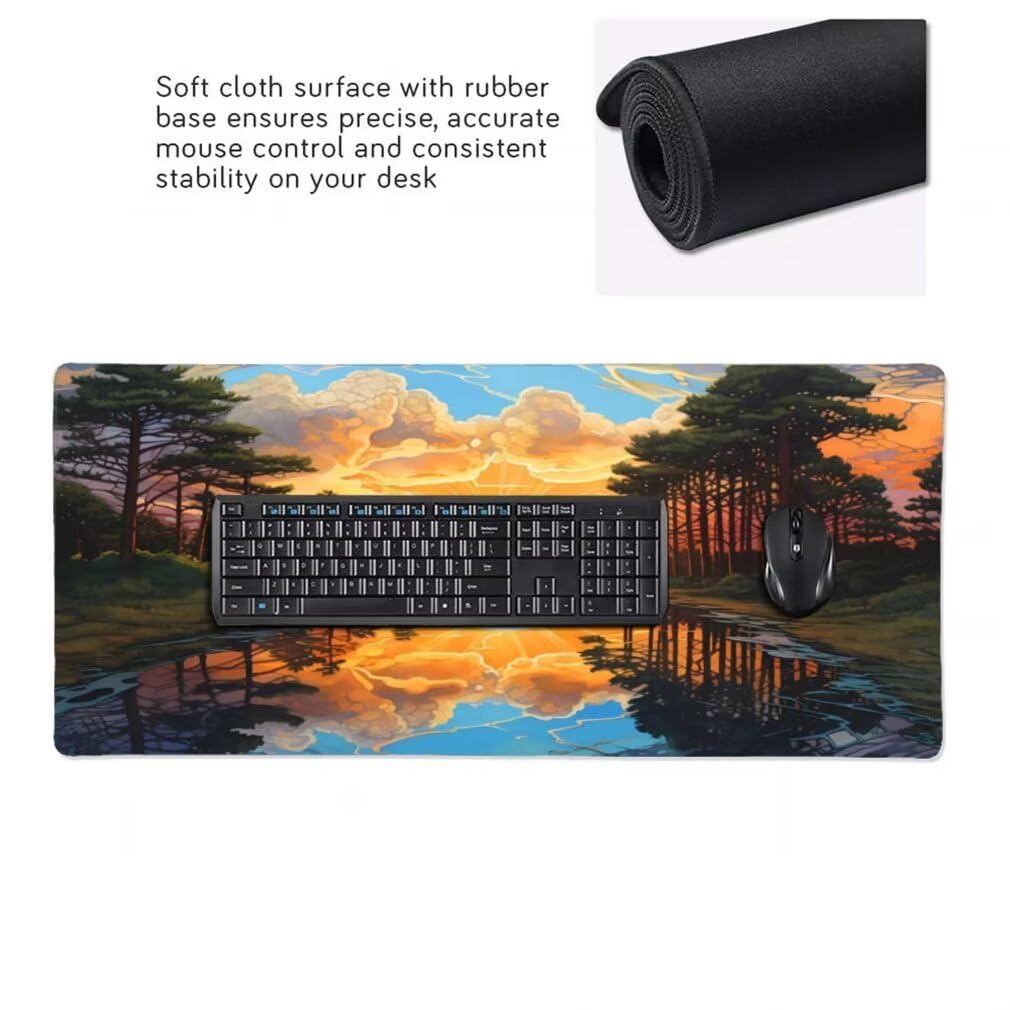 Tappetino Mouse XXL 1200x600mm Tramonto Grande Mouse Pad, Tappetino Scrivania Grande Mousepad Gaming con Bordi Cuciti, Tappeto Scrivania con Base Antiscivolo per Ufficio e Casa (Paesaggio) -MP1560
