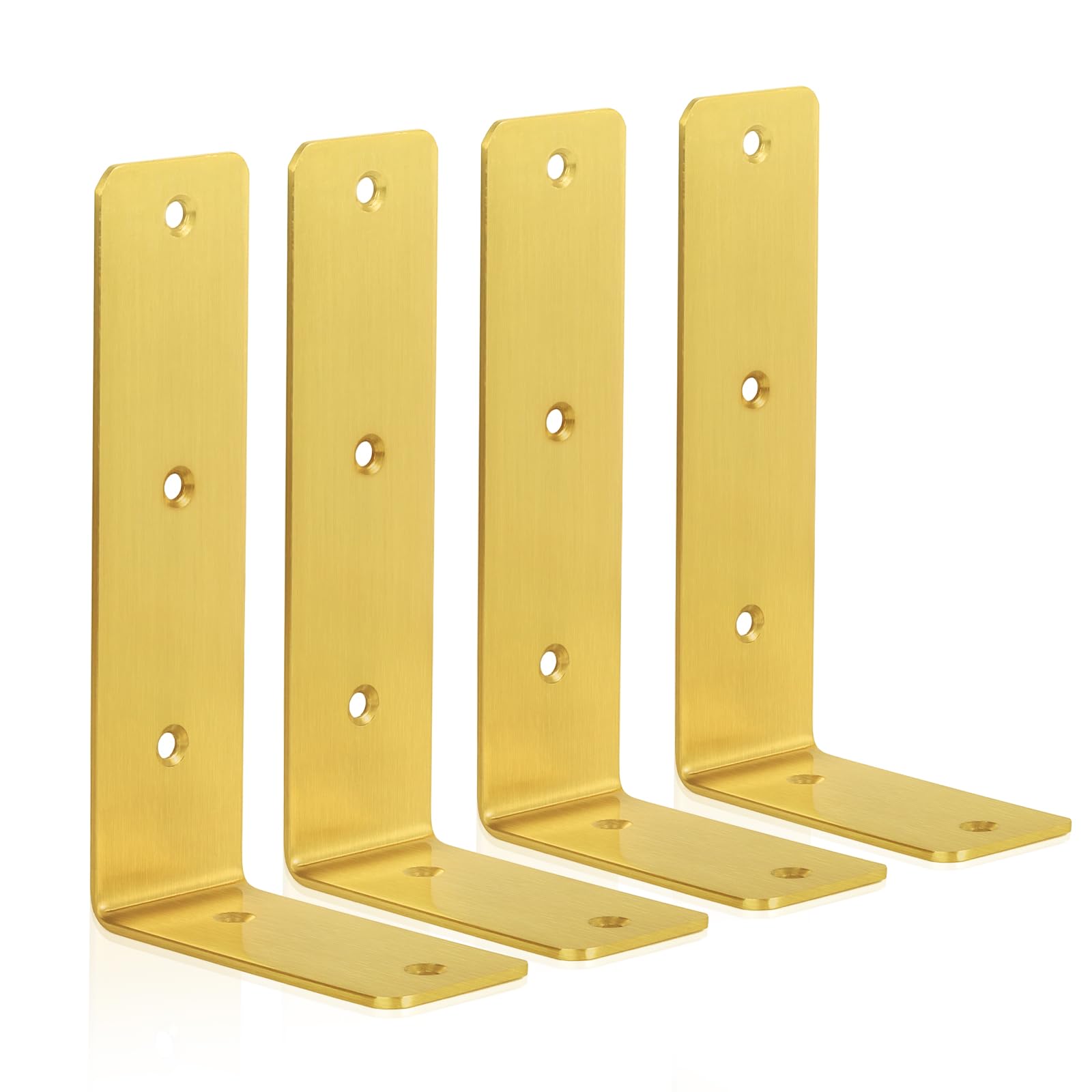ANTERRIFIC Gold Shelf Brackets, 4 Pack Heavy Duty Floating Shelf Bracket, Stainless Steel L Brackets for Shelves, 175 mm/7 inch Shelf Bracket for Shelf Support and Floating Shelf Hardware