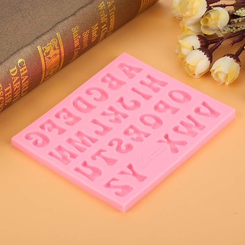 Miniatura 8 de Molde de silicona para caramelos, mini molde de letras rosas de 4.9 x 4.1 pulgadas, decoración de pastel para hornear alfabetos para dulces de
