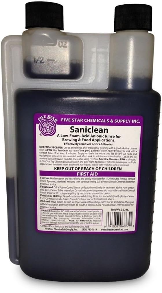 Five Star Saniclean - 32 Ounce - Brew Sanitizer Low Foaming Acid Anionic Final Rinse