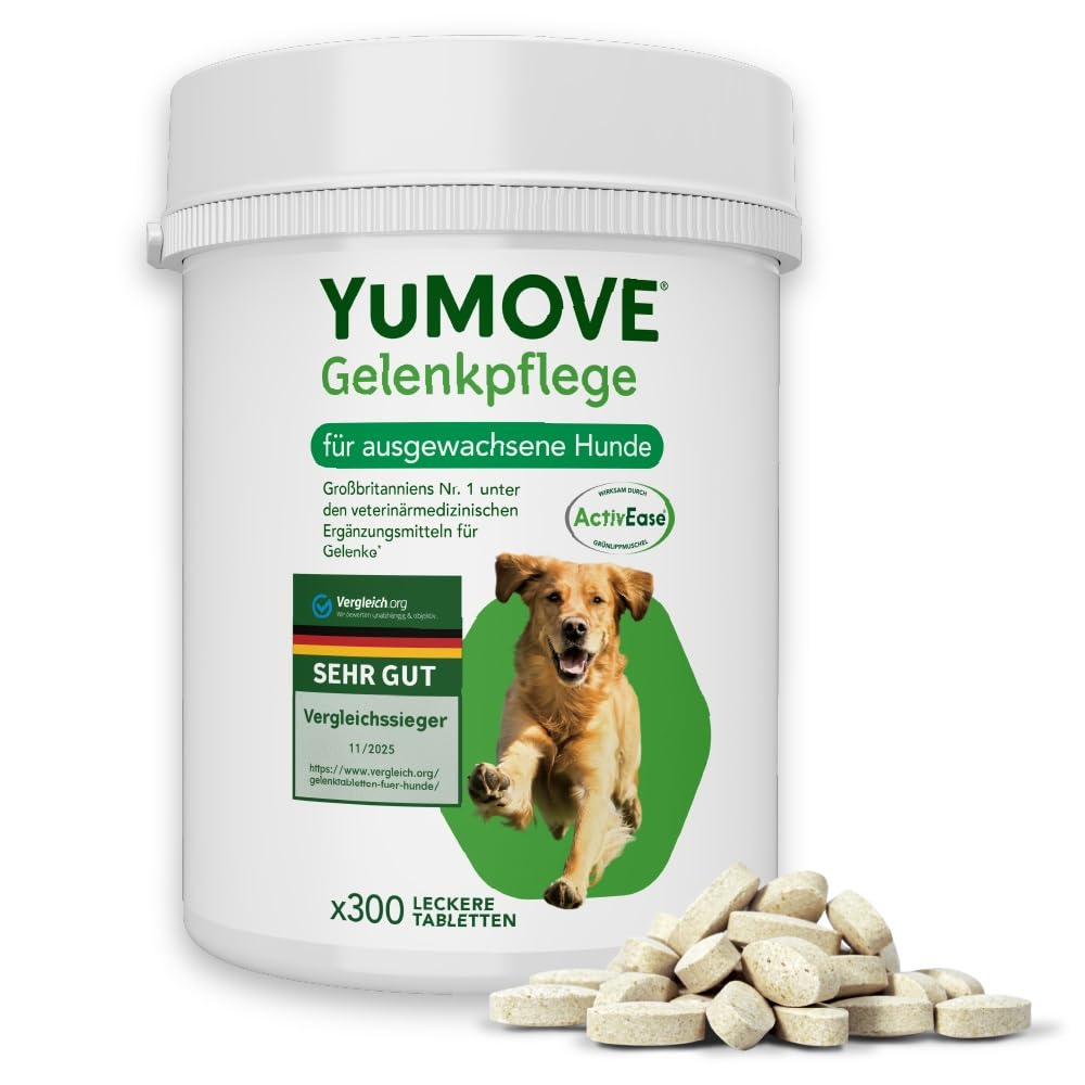 YuMOVE Gelenktabletten Hund 5–8 Jahre - 300 Tabletten - 150mg Jede Tablette Patent Angemeldet ActivEase Grünlippmuschel Hund - Testsieger für Bewegungsunterstützung mit Glucosamin und Chondroitin