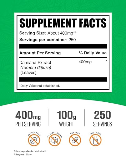 Miniatura 9 de BulkSupplements. com Polvo de extracto de damiana - Suplemento de damiana, extracto de hoja de damiana, suplemento de hierbas, sin gluten, 400 mg