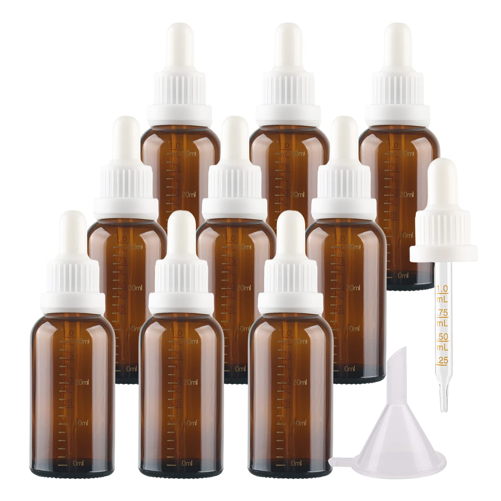 24 Pezzi Vuoto 30 ml Ambra Bottiglie Contagocce Graduato in Vetro, Marrone Flaconi con Pipetta Contagocce e Chiusura a Prova di Manomissione Bianco, per Aromaterapia, Olio Essenziale