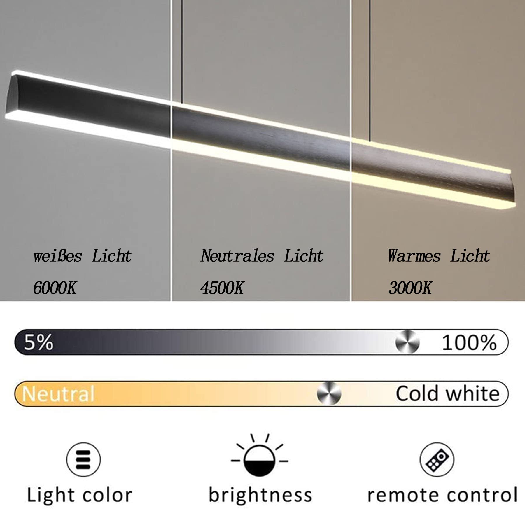 LED Hängeleuchte esstisch Pendelleuchte Schwarz dimmbar mit den Fernbedienung pendellampe höhenverstellbar Moderne Hänge lampe für büro esszimmer Arbeitszimmer Wohnzimmer Küche leuchte (120cm/48W) …