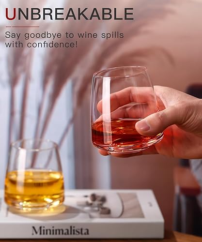 Miniatura 3 de Juego de copas de vino sin tallo, de 6 a 15 onzas, sopladas a mano copas de vino rojo y blanco duraderas, regalos de cristal únicos para élella para