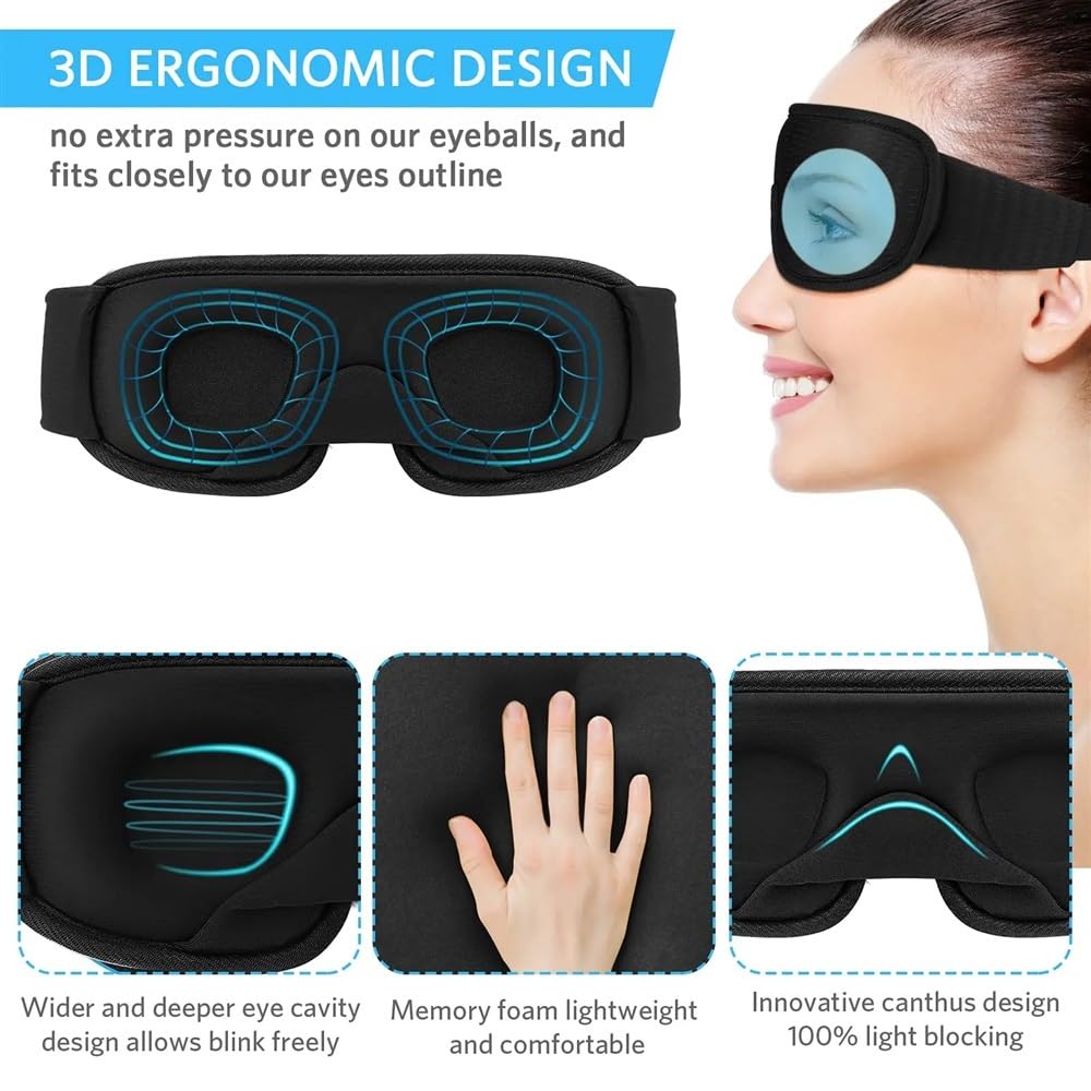 Mascherina per dormire 3D, per donne e uomini, con cinturino regolabile, morbida e confortevole, da viaggio (blu, 4 pezzi)