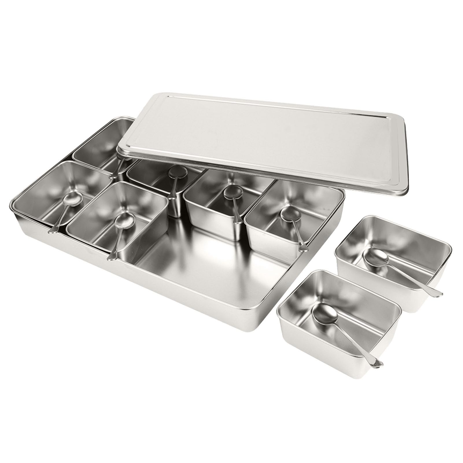 Yosoo Health Gear Assaisonnement Box, Boîte à épices En acier inoxydable à 8 Grilles Avec Couvercles Et Cuillères, Boîte à Condiments Métal, Pots à épices Cuisine