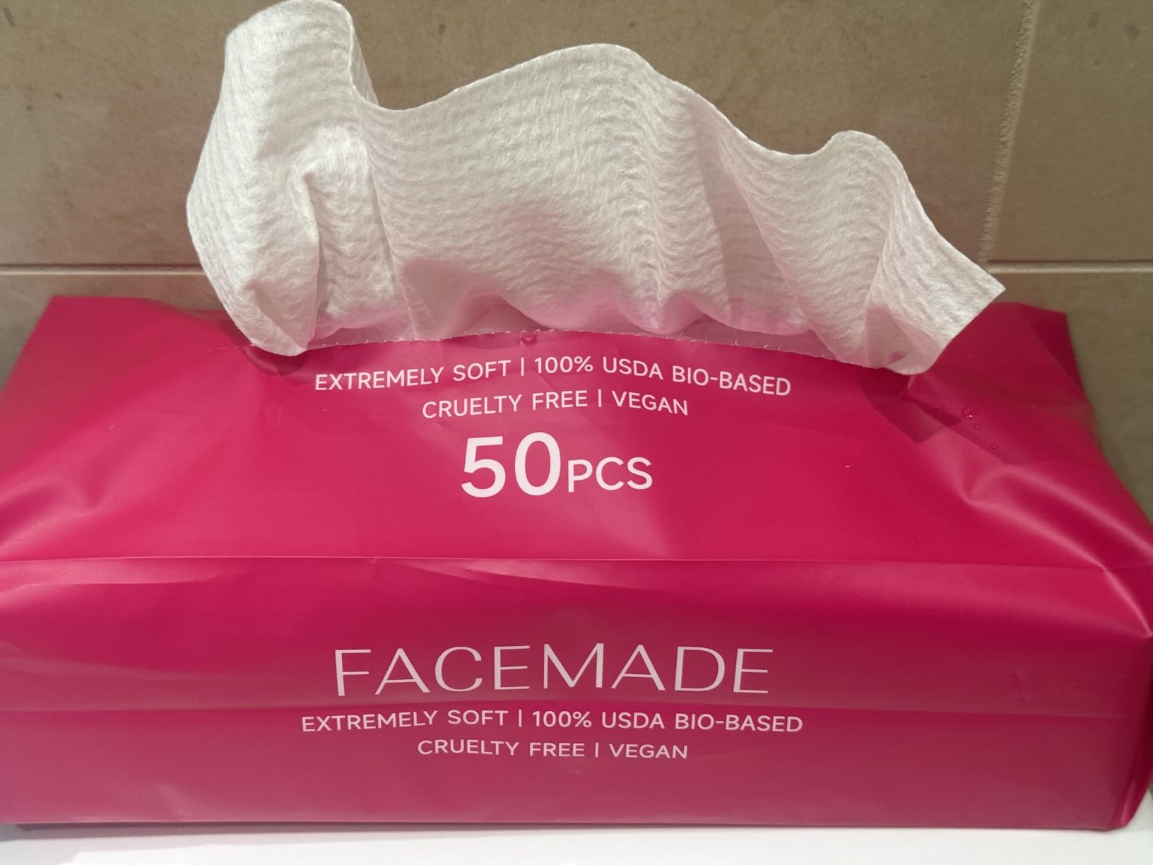 FACEMADE 100 Count (2 Packs) Disposable Face Towels, Ultra Thick Face Towelettes Disposable, Clean Facial Towels for Makeup Remover, Skincare, USDA Certified 100% Biobased