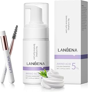 LANBENA 100ml Eyelash Extension Cleanser, Lash Shampoo for Lash Extensions, AMINO ACID Eyelash Shampoo Oil Free Foam Lash Bath for Eyelash Extensions, Lash Cleaning Kit with Brush,Home Salon Use