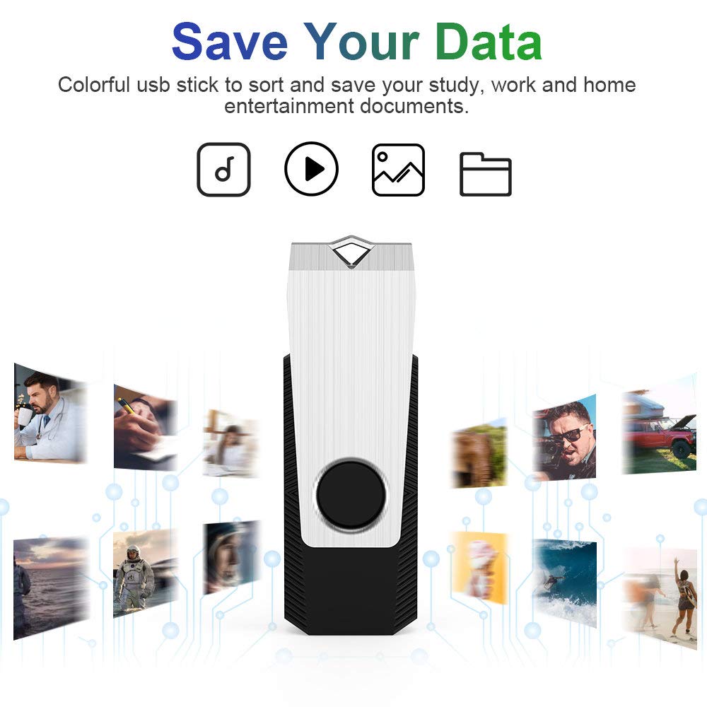 KEXIN 32 GB Chiavetta USB 5 Pezzi Pennetta Girevole Unità Memoria Flash Pen Drive Penna USB 32 Giga Chiavette con Luce a LED (5 Multicolorato: Nero Blu Verde Rosso Arancio)