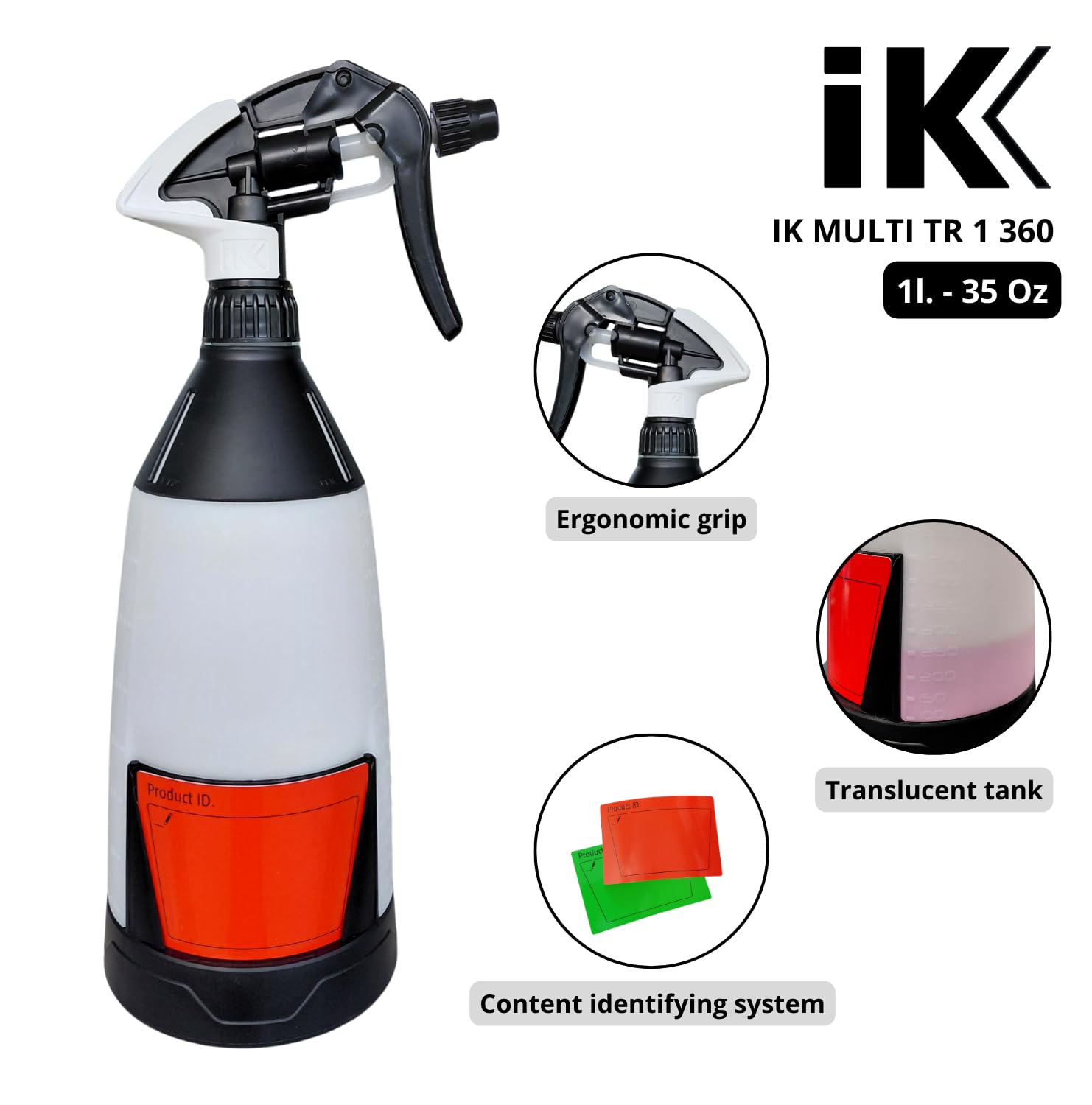 IK Multi TR 1 360 – Professionelles 360-Grad-Sprühgerät in jeder Position – 1 l Fassungsvermögen, kompatibel mit Chemikalien, ideal für Reinigung, Detailing, Desinfektion und Wartung