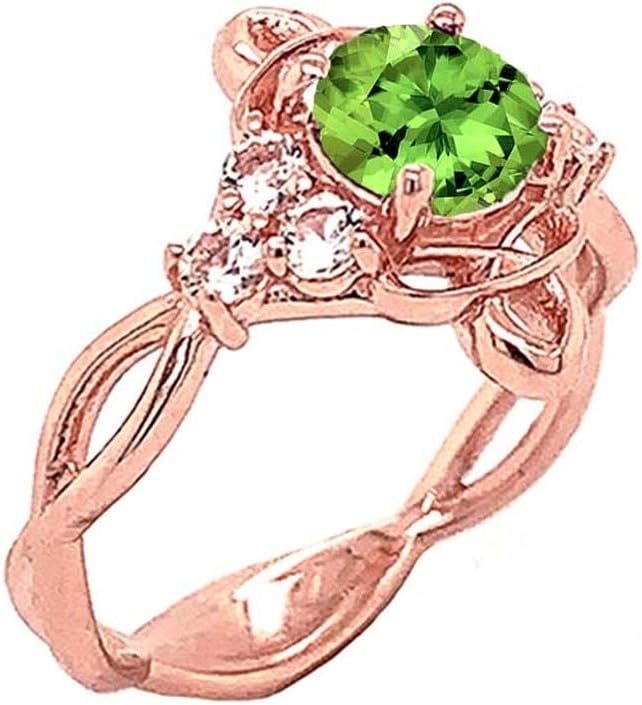 Certified 14k Rose Gold Genuine Peridot and White Topaz Engagement/Wedding Ring with Infinity Band (Size 4)