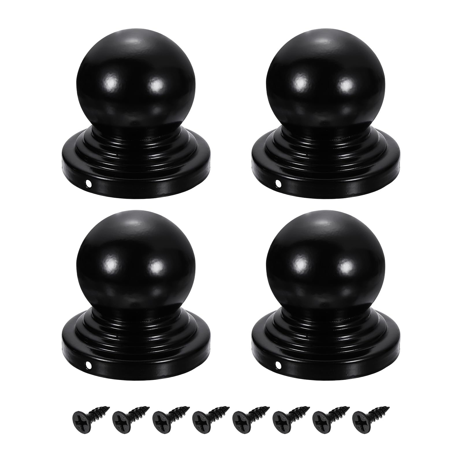 sourcing map 4Pcs Fence Post Caps, 90mm/3.54-inch Round Waterproof Ball Top Dome Iron Post Cap Cover with Screw Fit for Outdoor Metal Wood Fence Deck Mailbox Patio, Black