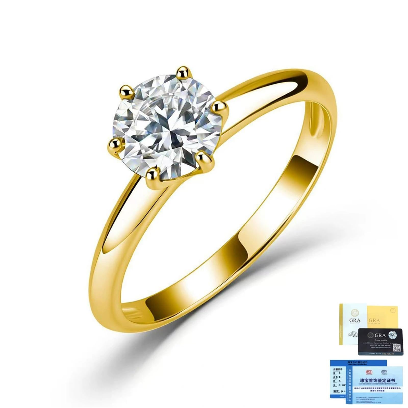 S925 Solitaire pierścionek zaręczynowy, 6 pazurów, Moissanite, uniseks
