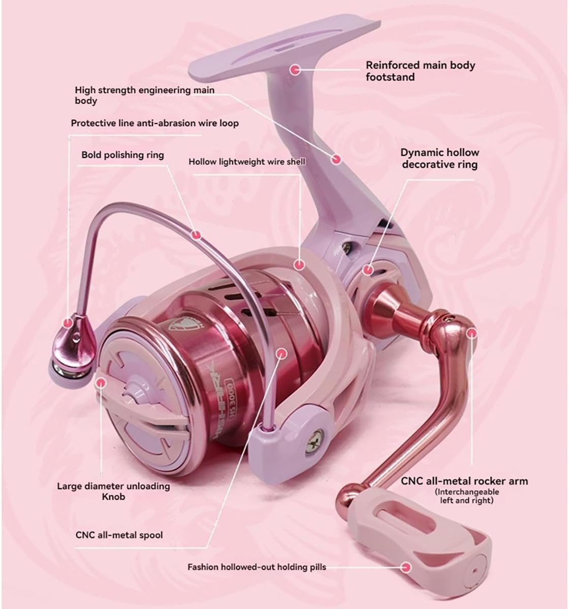 ピンクマカロンフィッシングリール、メタル防水軽量フィッシングリール - スムーズな操作のためのHPCRローリングベアリング
