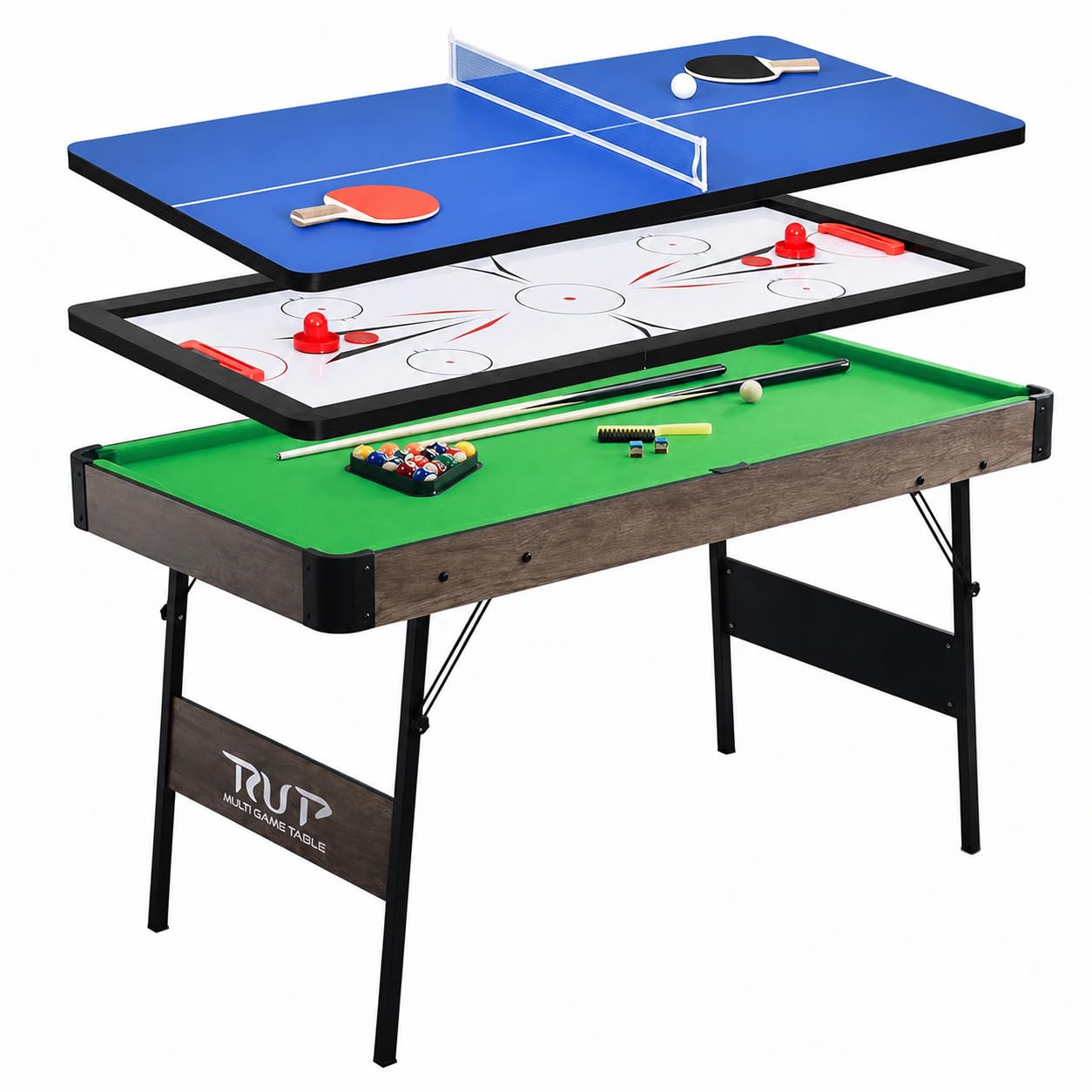 RUP 5ft 3 in 1 Multi Game Table with Folding Legs, Pool Table, Table Tennis, Hockey with Complete Set of Accessories, Fun Packed Family Entertainment Table-image-28