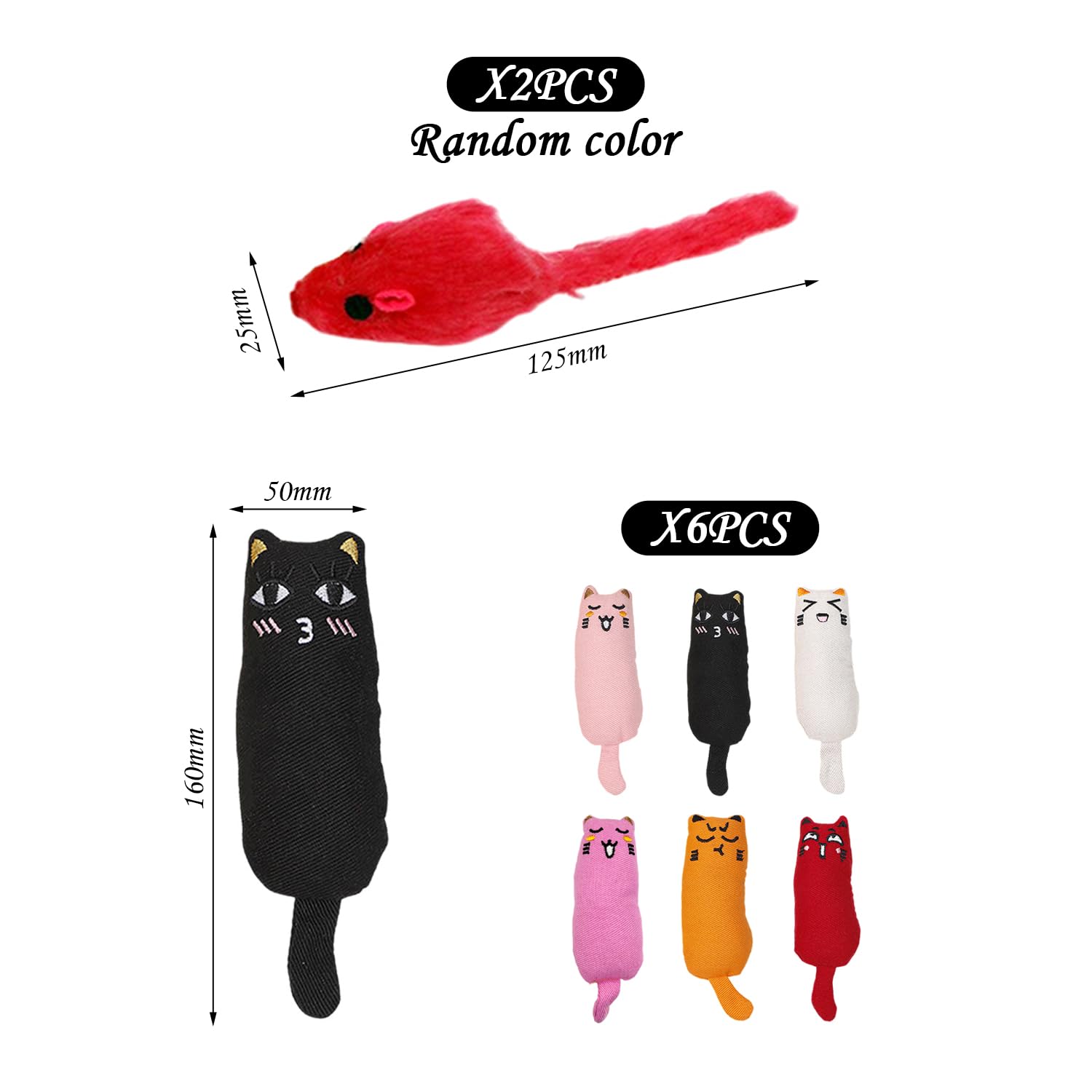 6 Piezas De Juguetes Expresivos para El Pulgar Y 2 Piezas De Juguetes De Peluche para Ratones, Juguetes para Masticar Gatos, Juguetes para Limpiar Los Dientes, Suministros para Mascotas