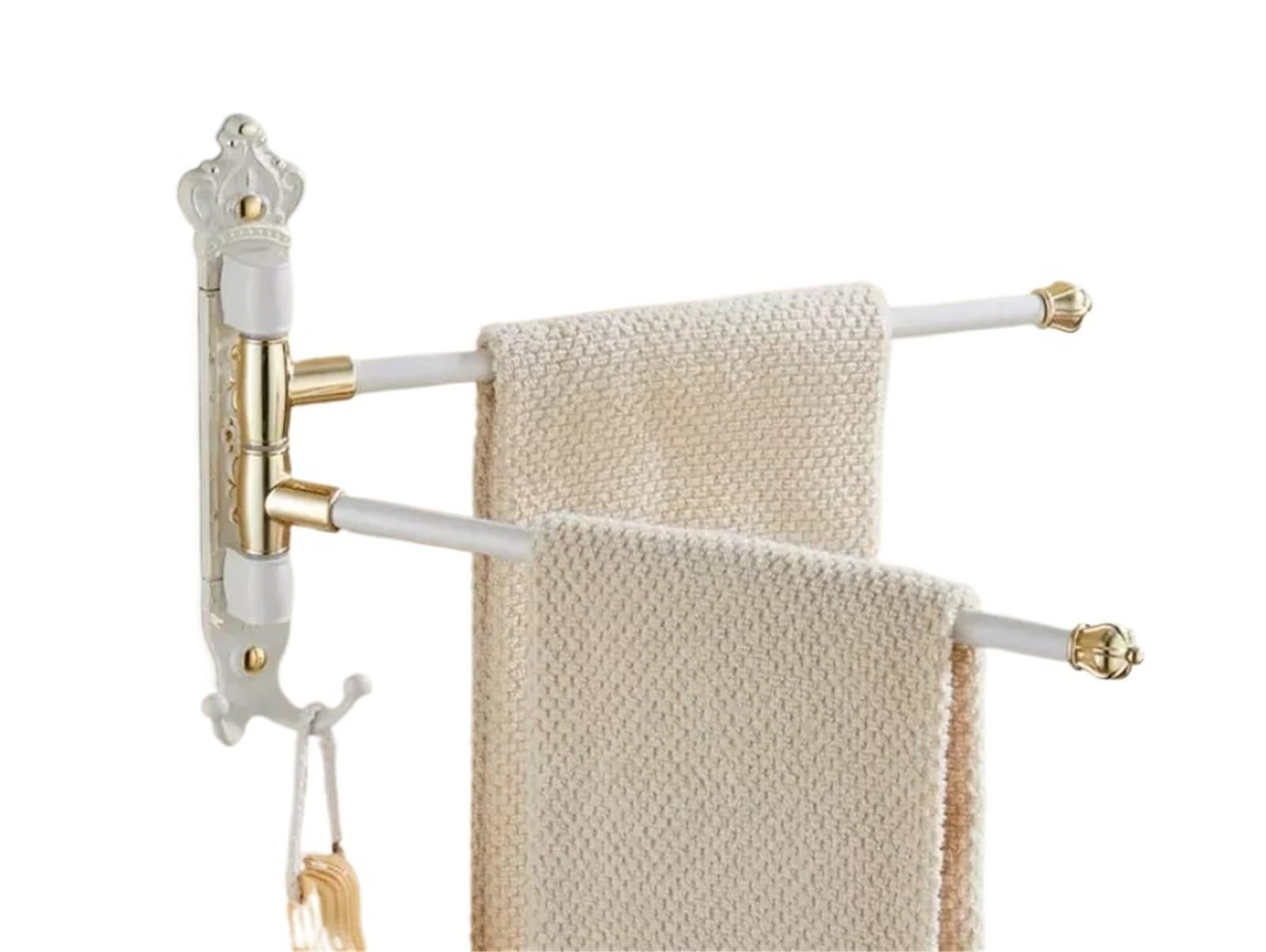 White Gold Swivel Towel Hanger Antique Carved Bar Wall Mounted Folding Bathroom Rail Rack Holder for Bathroom(Yellow)