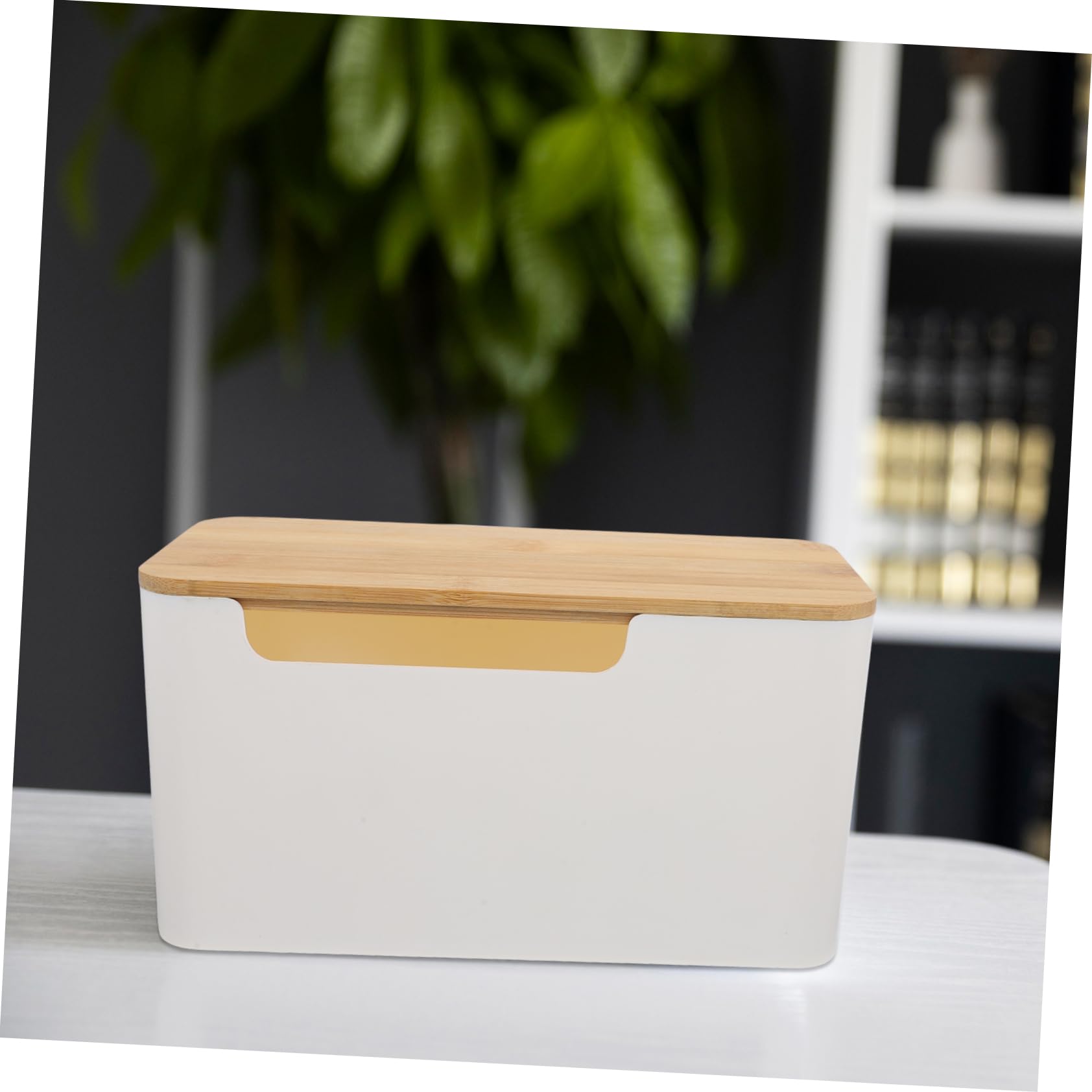 Kabelmanagementbox 2 Stück mit Bambusdeckel und PC Weiß für Zuhause