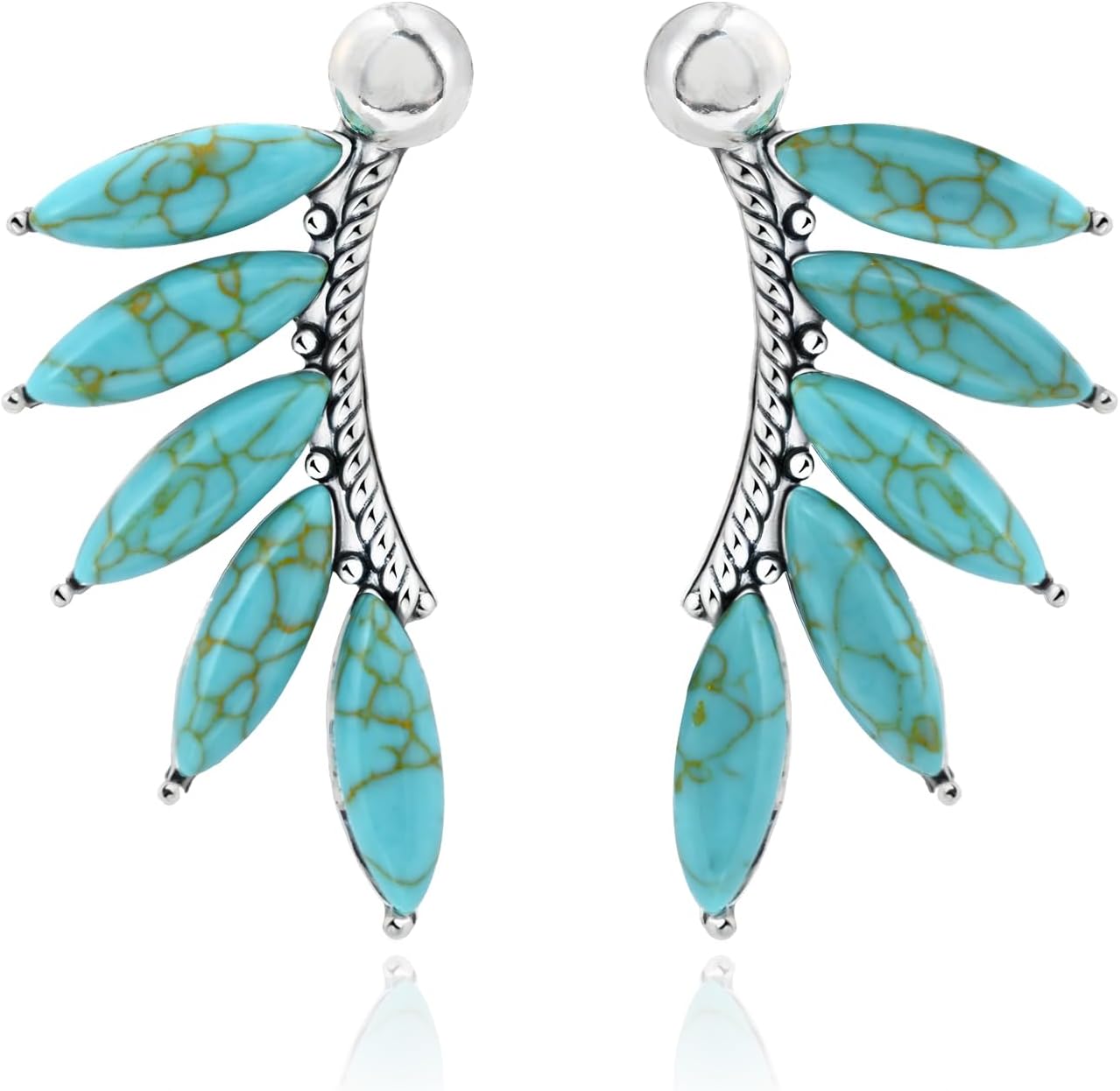 Western Silver Turquoise Earrings for Women Statement Boho Dangle Drop Earrings Western Country Marquise Shaped Turquoise Jewelry