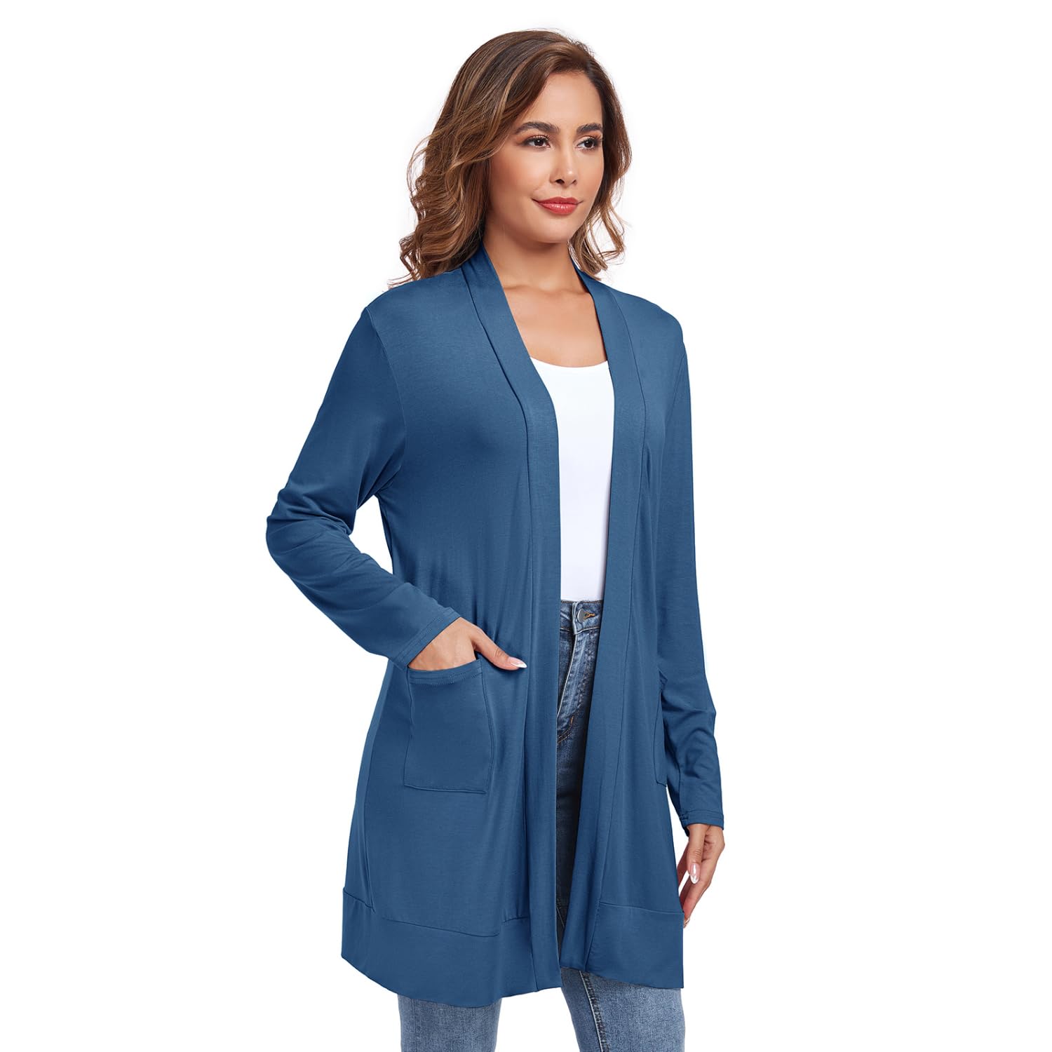 TownCat Cardigan Donna Lungo Casual Colore Solido Versatile a Maniche Lunghe Leggero con Tasca Comodo e Traspirante Elegante Aperto Cappotto Lungo