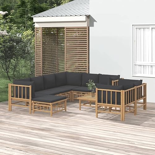 Miniatura 12 de 5 Piece Bamboo Garden Lounge Set Outdoor Patio Furniture with Beige Cushions, Natural Bamboo Rectangular Seating Set for Backyard, Porch, and