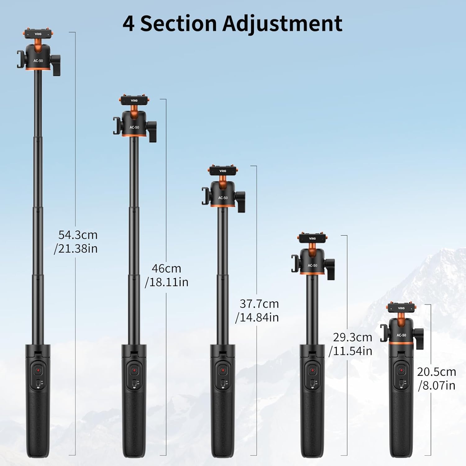 VRIG X5 21" Mini Camera Tripod for Insta360 Ace Pro2 with Wireless Remote,360 Extendable Selfie Stick Handle Grip Monopod with Quick Release Adapter for Insta360 X5/X4 Air/Ace Pro Accessories
