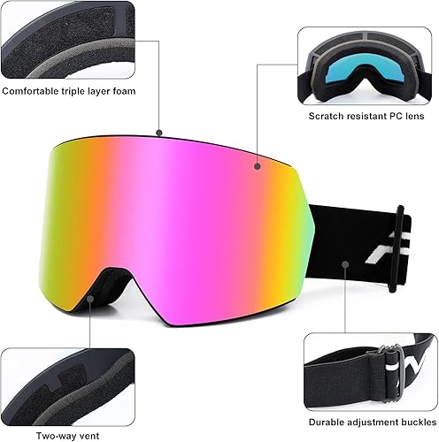 Miniatura 3 de FMY Gafas de esquí para hombres, mujeres y jóvenes  Protección UV400 antivaho para snowboard y esquí para adultos