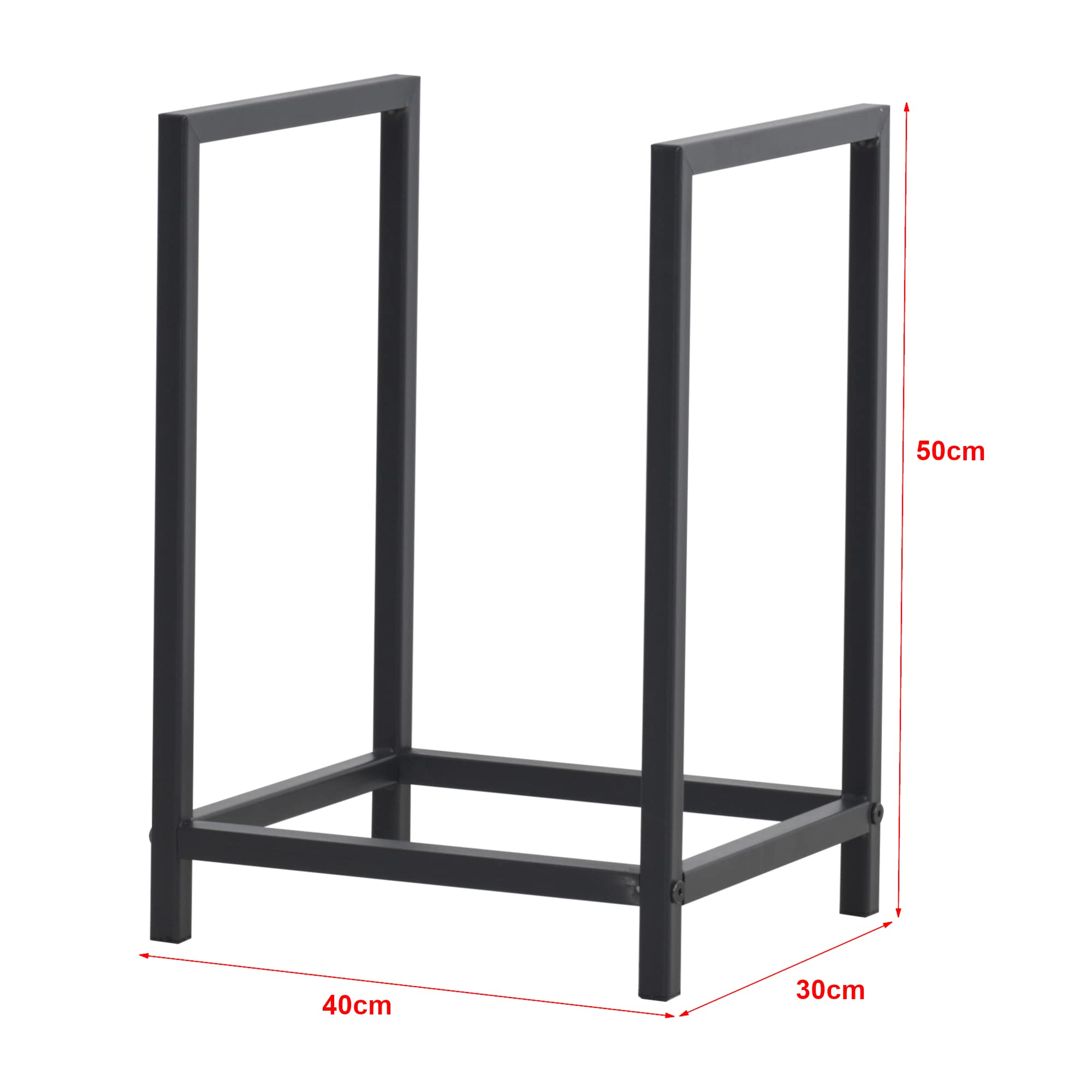 [en.casa] Portalegna (AxLxP) 50 x 40 x 30 cm Deposito per Legna da Ardere Supporto Tronchi in Acciaio per Uso Esterno/Interno Scaffale da Legnaia - Nero