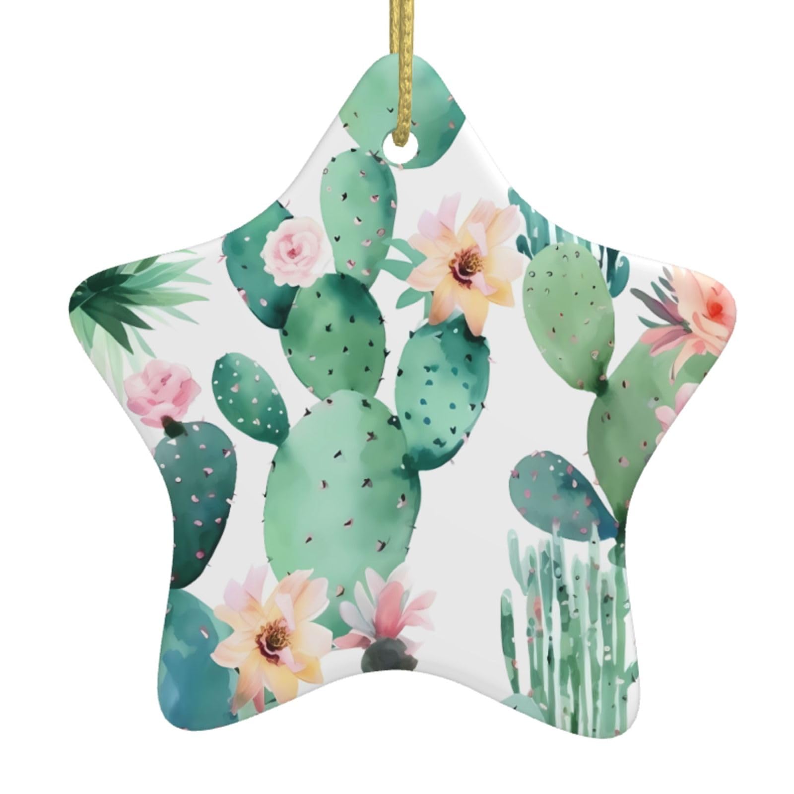 Fodpand Women's White Cactus Pattern Christmas Ornaments 2025, Gift Exchange For Men, Collectible Ceramic Ornament Star Hanging Ornaments For Christmas Tree Decoration
