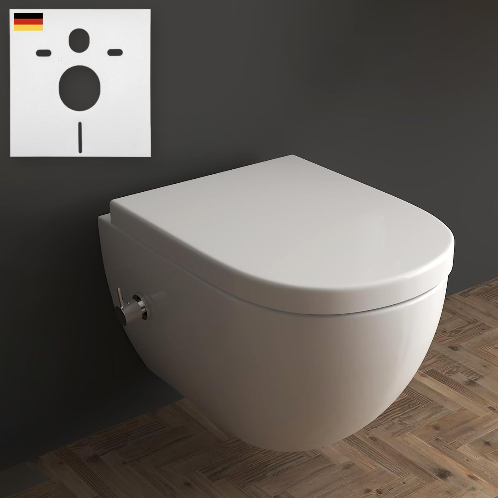 Alpenberger WC Spülrandlos | Toilette mit Bidet Funktion | Dusch WC Set | Hänge WC mit Schallschutz & Armatur | Toilettendeckel mit Absenkautomatik | Passend Geberit