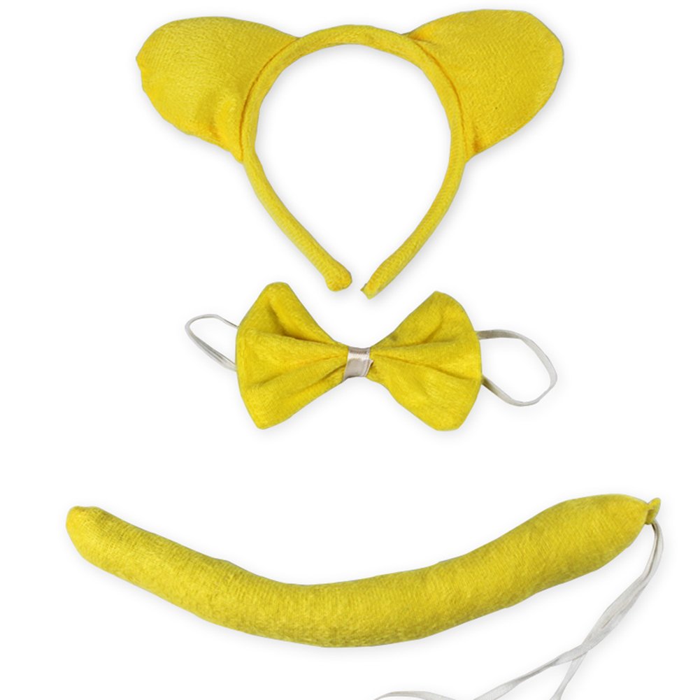 She's Shining Yellow Cute Bear Ears & Bow Tie & Tail Headband Adults Party Costume Animal Fancy Dress Accessory
