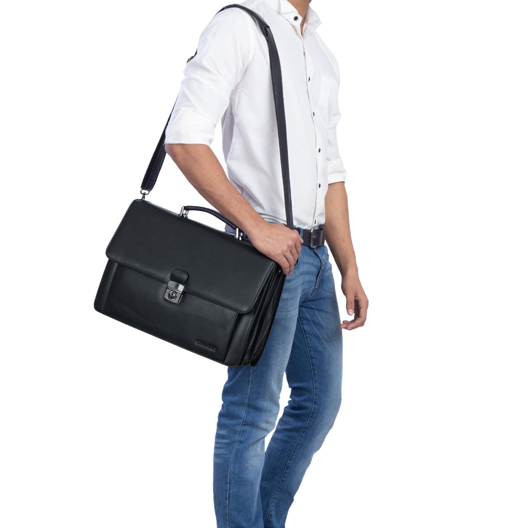 Stilord Angelo Men's Vintage Leather Briefcase - Porta Tote per Uomo - Dettaglio